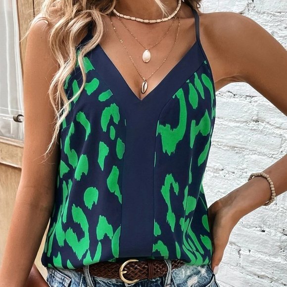 Leopard print Graphic Print Cami Top green blue - Picture 5 of 5